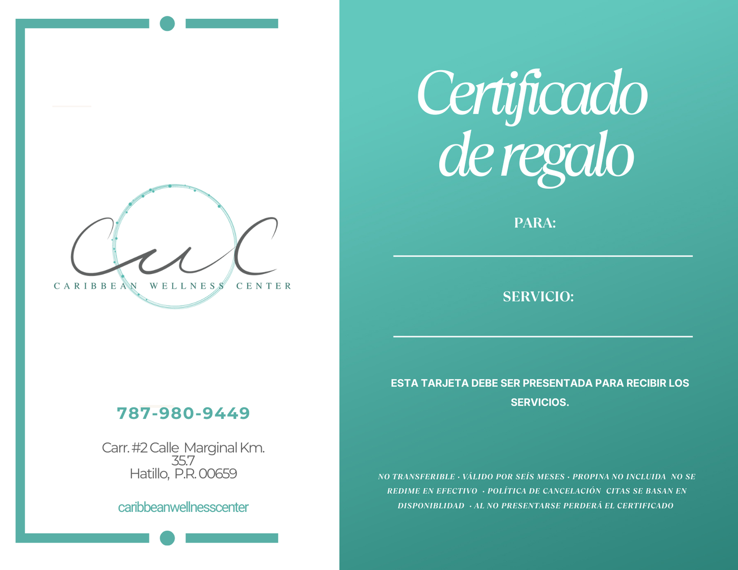 Certificado de regalo Caribbean Wellness Center